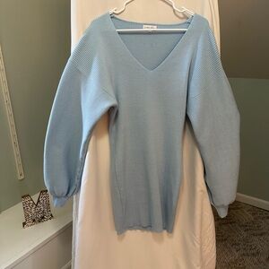 Light Blue V-Neck Sweater Dress with oversized Sleeves size large